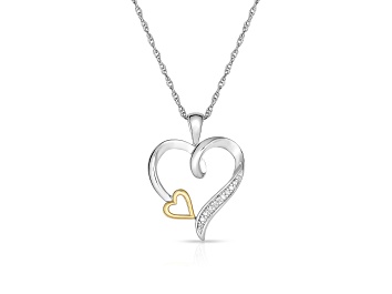 Picture of White Diamond Accent Rhodium Over Sterling Silver With 10k Yellow Gold Heart Pendant And Chain