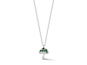 Rachel Zoe Rhodium Over Sterling Silver Cubic Zirconia Puffed Mushroom Pendant Necklace