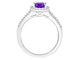 8x6mm Oval Amethyst 1/4 ctw Diamond Rhodium Over Sterling Silver Halo Ring