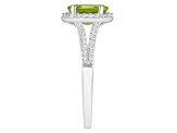 8x6mm Oval Peridot 1/4 ctw Diamond Rhodium Over Sterling Silver Halo Ring