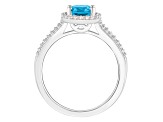 8x6mm Oval Blue Topaz 1/4 ctw Diamond Rhodium Over Sterling Silver Halo Ring