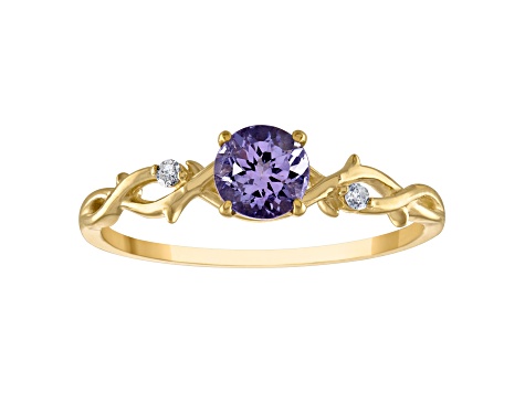 10K Yellow Gold Round Tanzanite and Diamond Ring .43ctw