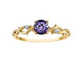 10K Yellow Gold Round Tanzanite and Diamond Ring .43ctw