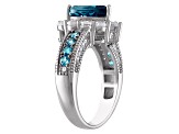 Sterling Silver Pear Shape London Blue Topaz and Lab Created White Sapphire Ring 3.2ctw