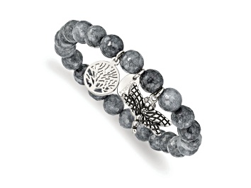 Picture of Stainless Steel Antiqued and Polished Dragonfly Grey Dyed Jade Bracelet