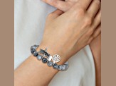 Stainless Steel Antiqued and Polished Dragonfly Grey Dyed Jade Bracelet