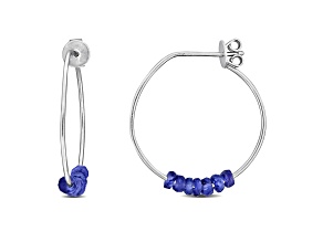 1.0ctw Blue Sapphire Bead Cluster Hoop Earrings in Sterling Silver
