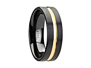 VIVALDI Black Ceramic Wedding Band With Yellow Gold Groove 6mm