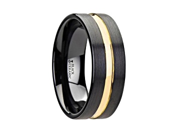 Picture of VIVALDI Black Ceramic Wedding Band With Yellow Gold Groove 8mm