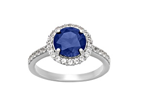 Lab Created Blue and White Sapphire Sterling Silver Halo Engagement Ring  2.63ctw