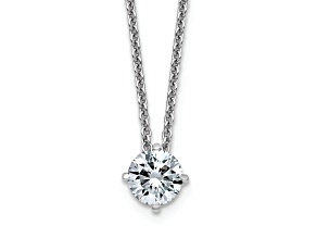 Rhodium Over 14K Gold 1/2 ct. 5.0mm Round D E F Pure Light Moissanite Solitaire Pendant with Chain
