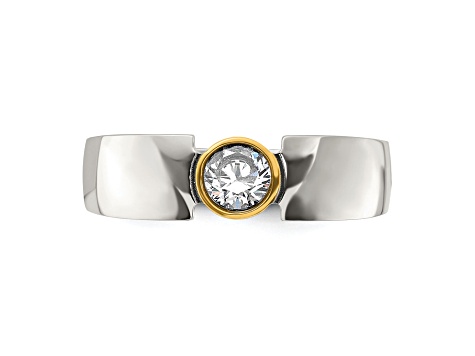 White Cubic Zirconia Yellow IP-Plating Over Titanium Men's Tapered Ring