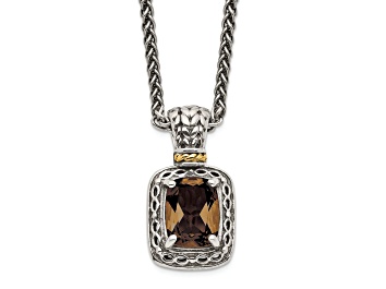 Picture of Sterling Silver with 14K Accent Antiqued Smoky Quartz Necklace