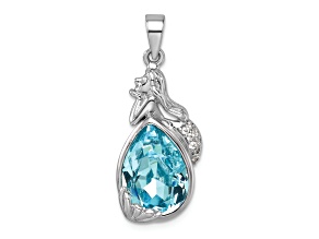 Rhodium Over Sterling Silver Polished Crystal Mermaid Pendant