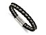 Black Leather and Stainless Steel Polished Flower Link 8.25-inch Bracelet