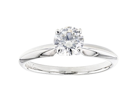 Round White Lab-Grown Diamond 14kt White Gold Knife Edge Solitaire Ring 0.75ctw