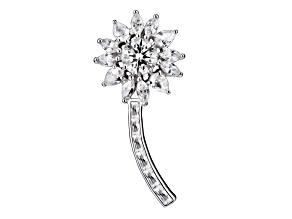 Clear Cubic Zirconia, Rhodium Plated over Sterling Silver Flower Stud Pin