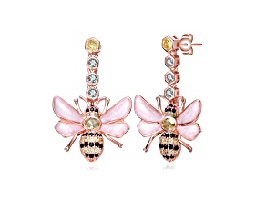 Colored Cubic Zirconia, 18K Rose Gold Plated over Sterling Silver Bee Drop Earrings