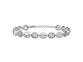 Rhodium Over Sterling Silver Grooved Cubic Zirconia Ovals with 1-inch Extension Bracelet