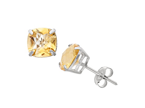 Square Cushion Citrine Sterling Silver Stud Earrings 3.00ctw