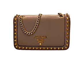 Prada Pattina Glace Calf Leather Cammeo Beige Gold Studded Bag