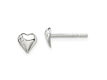 Picture of Sterling Silver Polished Heart with CZ Post Earrings