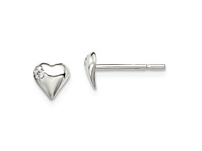 Sterling Silver Polished Heart with CZ Post Earrings