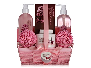 Lovery Home Spa Gift Basket In Cherry Blossom Fragrance - Bath Set, 8pc