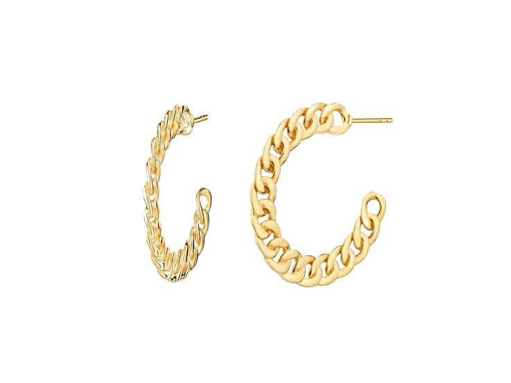 14K Yellow Gold Over Brass Flat Curb Link Acrylic Hoops