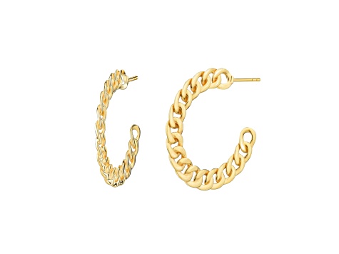 14K Yellow Gold Over Brass Flat Curb Link Acrylic Hoops