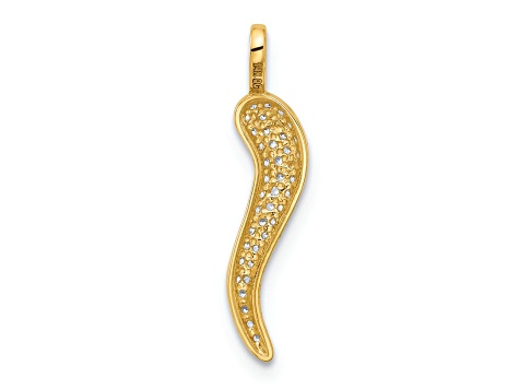 14k Yellow Gold Polished Cubic Zirconia Small Italian Horn Pendant