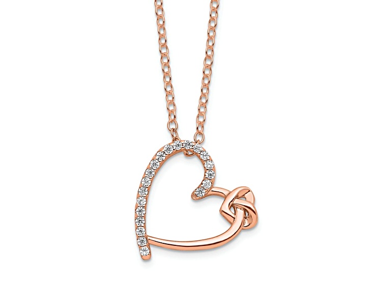 10K Rose Gold Over Sterling Silver Cubic Zirconia Heart 18-inch Necklace