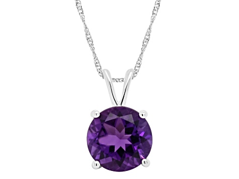 8mm Round Amethyst Rhodium Over Sterling Silver Pendant With Chain