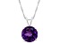 8mm Round Amethyst Rhodium Over Sterling Silver Pendant With Chain