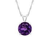 8mm Round Amethyst Rhodium Over Sterling Silver Pendant With Chain