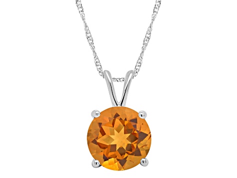 8mm Round Citrine Rhodium Over Sterling Silver Pendant With Chain