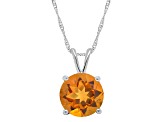 8mm Round Citrine Rhodium Over Sterling Silver Pendant With Chain