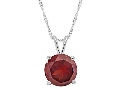 8mm Round Garnet Rhodium Over Sterling Silver Pendant With Chain