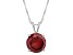 8mm Round Garnet Rhodium Over Sterling Silver Pendant With Chain
