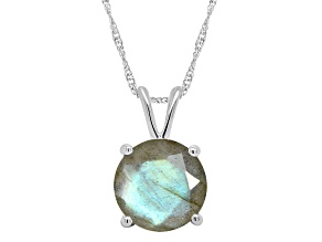 8mm Round Labradorite Rhodium Over Sterling Silver Pendant With Chain