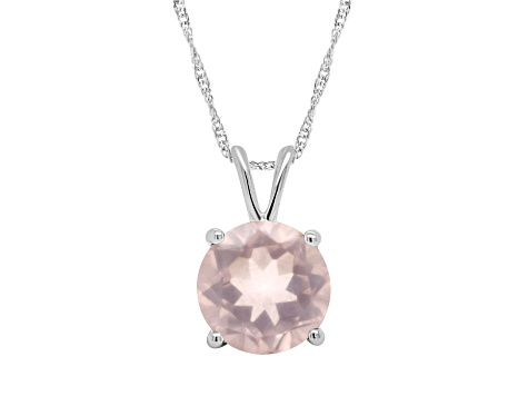 8mm Round Rose Quartz Rhodium Over Sterling Silver Pendant With Chain