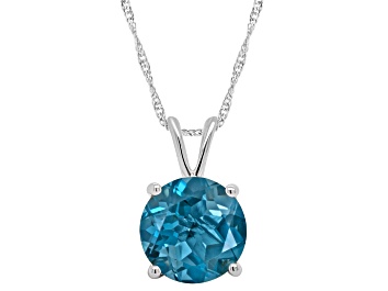 Picture of 8mm Round London Blue Topaz Rhodium Over Sterling Silver Pendant With Chain