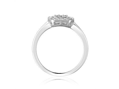 Baguette White Topaz and Round Moissanite Sterling Silver Halo Ring