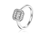 Baguette White Topaz and Round Moissanite Sterling Silver Halo Ring