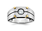 Rhodium Over 10K White Gold Men's Polished and Satin Diamond Ring 0.5ctw