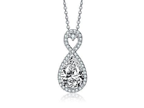 Clear Pear Shaped Cubic Zirconia, Rhodium Plated over Sterling