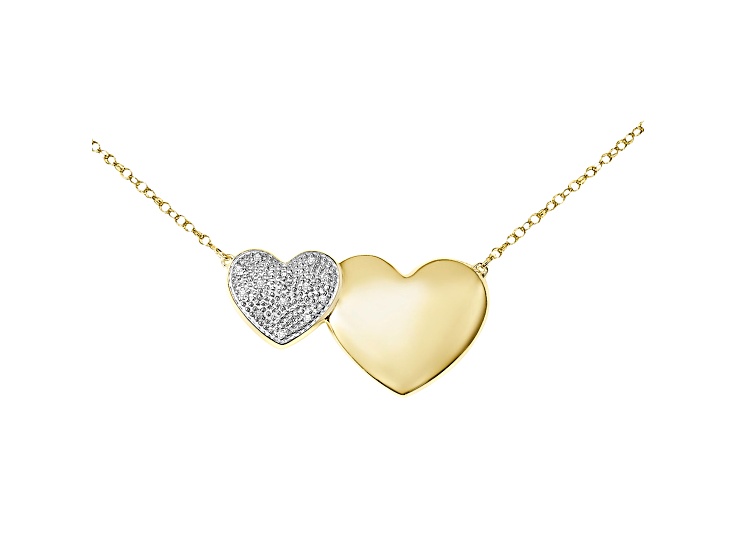Diamond-Accent Double Heart Necklace in 18k Yellow Gold over Sterling Silver