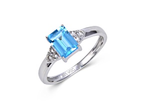 Rectangular Octaonal Blue Topaz with White Topaz Accents Sterling Silver Ring, 1.27ctw