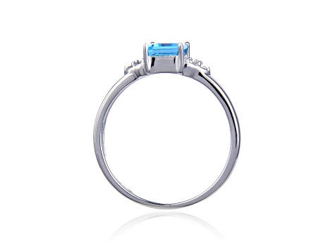 Rectangular Octaonal Blue Topaz with White Topaz Accents Sterling Silver Ring, 1.27ctw