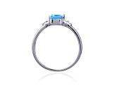 Rectangular Octaonal Blue Topaz with White Topaz Accents Sterling Silver Ring, 1.27ctw